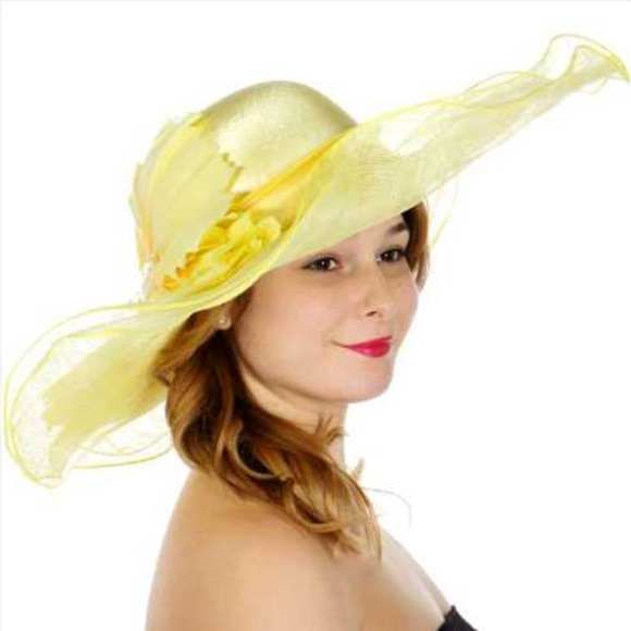 Soft sinamay hat w/ flower corsage Yellow Yellow Sinamay Summer Witch Hat main image 2